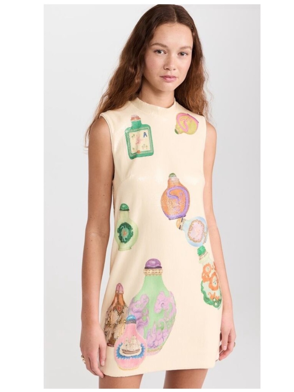 Alemais Cream Mini Dress with Pastel Green and Purple Accents